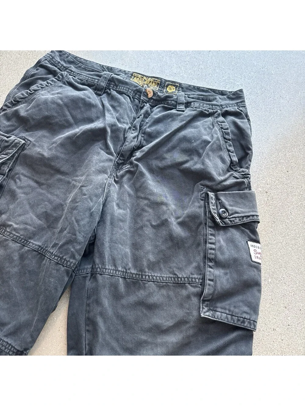 Akoo Black Multi-Pocket Cargo Shorts - Men's 38 Faded